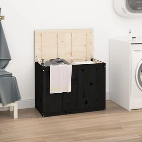 Contenitore Per Bucato Nero 88,5x44x66 Cm Legno Massello Pino /