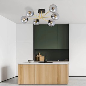 Lampadario Magnum Nero e Oro con 6 Sfere Grafite E14 da soffitto