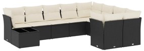 Set divani da giardino 10pz con cuscini in polyrattan nero