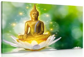Quadro su tela – Buddha dorato su fiore di loto