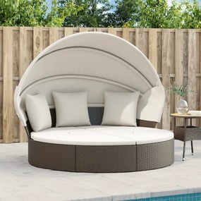 Lettino Prendisole Esterno Tetto E Cuscini Marrone Polyrattan /