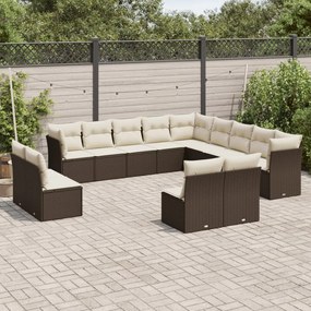 Set divani da giardino 13 pz con cuscini marrone in polyrattan