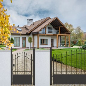 Cancello manuale battente Civetta in ferro, apertura a destra, L 104.5, H 150-165 cm, di colore nero