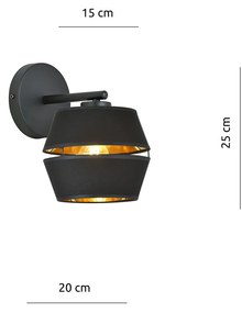 Applique Contemporanea 1 Luce Bellerofonte In Metallo Nero E Oro