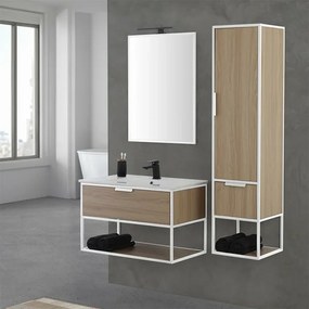Mobile bagno sospeso 80 cm stile industrial bianco e legno Baketo