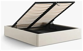 Letto matrimoniale imbottito beige con contenitore/senza testiera con rete inclusa 140x200 cm Susan – Micadoni