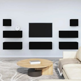 Set Di Mobili Porta Tv 7 Pz Nero İn Legno Multistrato /