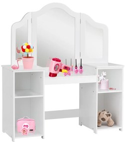 Costway Toeletta design smontabile 2 in 1 per bambini, Toeletta make-up principessa con 4 mensole grandi e specchio, Bianco