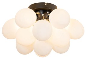 Plafoniera Art Déco nera con vetro opalino 3 luci - Uvas