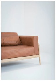 Divano in pelle di bufalo marrone cognac con struttura in rovere massiccio , 240 cm Fawn - Gazzda