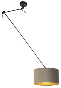 Lampada a sospensione con paralume in velluto color talpa con oro 35 cm - BLITZ I zwart