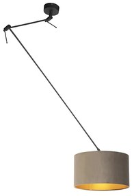 Lampada a sospensione nera con paralume in velluto color tortora con oro 35 cm - Blitz