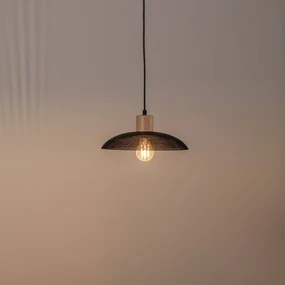 EMIBIG LIGHTING Lampada a sospensione Kobe, 1 luce, acciaio, legno, nero