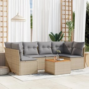 Set divano da giardino 7 pz con cuscini beige misto polyrattan