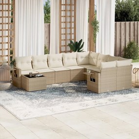 Set Divano da Giardino 10 pz con Cuscini Beige in Polyrattan