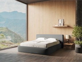 Letto matrimoniale imbottito grigio con contenitore con griglia 160x200 cm Kiana - Makamii
