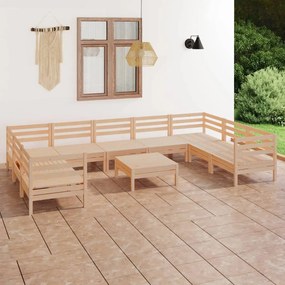 Set Salotto da Giardino 10 pz in Legno Massello di Pino