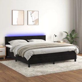 Letto a molle con materasso e led nero 180x200 cm in velluto