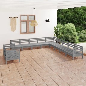 Set Salotto da Giardino 11 pz in Legno Massello di Pino Grigio