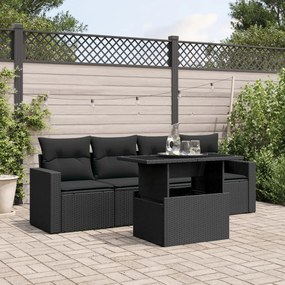 Set divani da giardino 5 pz con cuscini in polyrattan nero