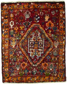 Shiraz Tappeto 50 x 60 Rosso (Iran) Annodato A Mano