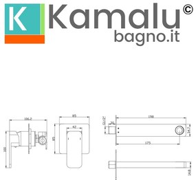 Kamalu - miscelatore lavabo da incasso linea squadrata in ottone | kam-diana