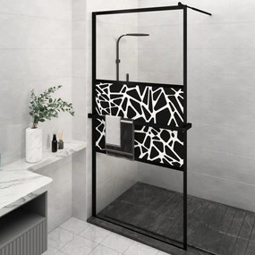 Parete Doccia Con Mensola Nera 115x195 Cm Vetro Esg E Alluminio /