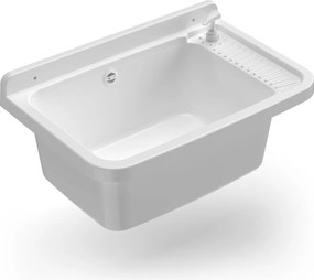 Lavatoio 60x40x25 cm Pilozzo a Parete con Dispenser in Resina Bianco...
