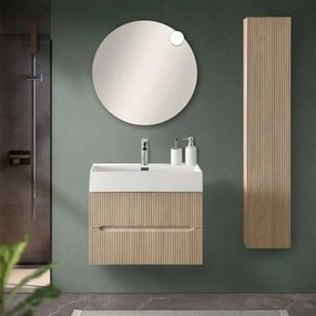 Mobile bagno sospeso cannettato 70 cm rovere chiaro con specchio Bali