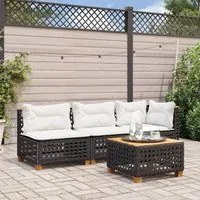 Divano da Giardino a 3 Posti con Cuscini Nero in Polyrattan 365941