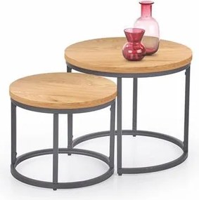 Set di 2 Tavolini da caffè Oreo in oro/rovere nero - d43-53xh35-45 cm