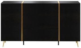 Credenza con 2 ante e 3 cassetti Nero brillante e Dorato - MARZIALO