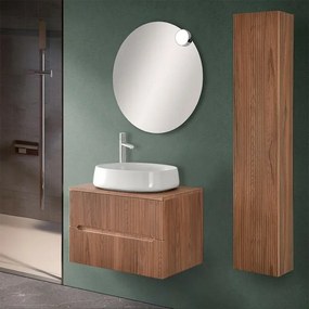 Mobile bagno sospeso 80 cm noce canaletto cannettato con top e specchio Bali