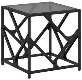 Tavolino con piano in vetro nero 40x40x41 cm acciaio