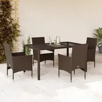 Set da Pranzo da Giardino 5pz con Cuscini Polyrattan e Vetro 3278551