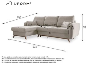 Divano letto angolare beige, angolo sinistro Scandic Lagom - Miuform