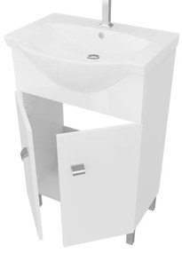 Mobile bagno a terra 55 cm Creta bianco lucido con lavabo e specchio