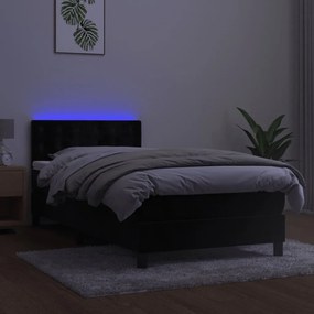 Letto a Molle con Materasso e LED Nero 90x190 cm in Velluto