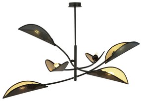Sospensione Nordica 6 Luci Ares In Acciaio Nero Oro Bracci Regolabili