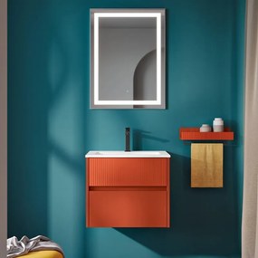 Mobile sottolavabo e lavabo Niwa per vasca centrale laccato opaco paprika con vetro paprika 2 cassetti