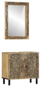 Set Mobili Da Bagno 2pz İn Legno Massello Di Mango /