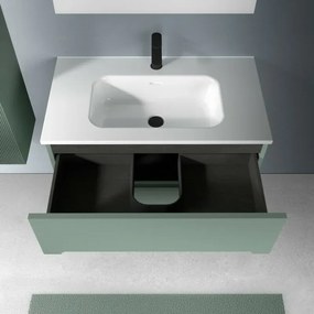 Mobile bagno sospeso 100 verde cannettato 2 cassetti lavabo e specchio Rigo