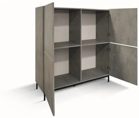 Credenza PIETRASANTA in legno, finitura in grigio cemento, piano effetto marmo statuario, 136&#215;50 cm