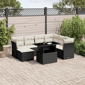 Set divani da giardino con cuscini 8 pz nero in polyrattan