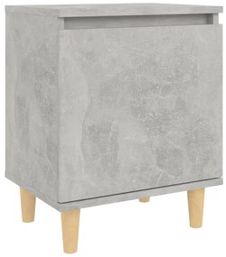 Comodino con gambe in legno massello grigio cemento 40x30x50 cm