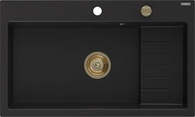 Mexen Omar lavello in granito 1 vasca 800 x 480 mm, nero, sifone dorato - 6520801005-77-G