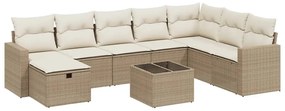 Set divano da giardino 9 pz con cuscini beige in polyrattan