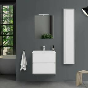 Mobile bagno sospeso 60 cm Duble bianco lucido con lavabo e specchio