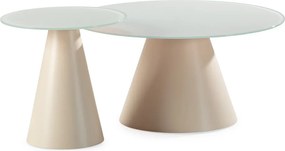 Set di tavolini da salotto rotondi color crema con piano in vetro 2 pz ø 80 cm Vida – MOME