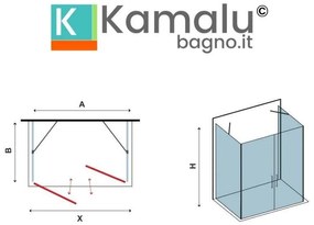 Kamalu - box doccia 3 lati 80x105x80 apertura doppio battente modello k3-saloon